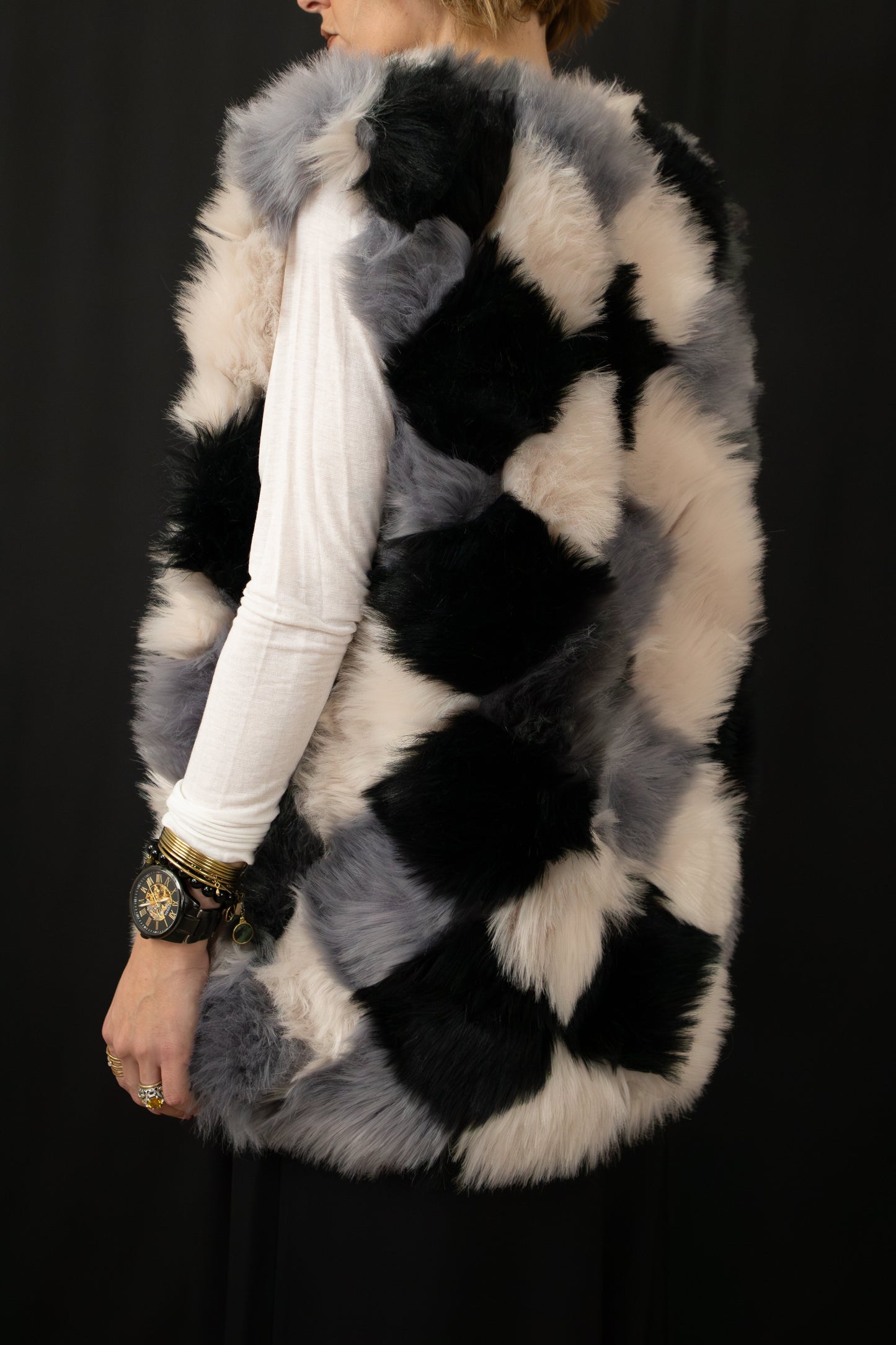 Veste sans manche fausse fourrure