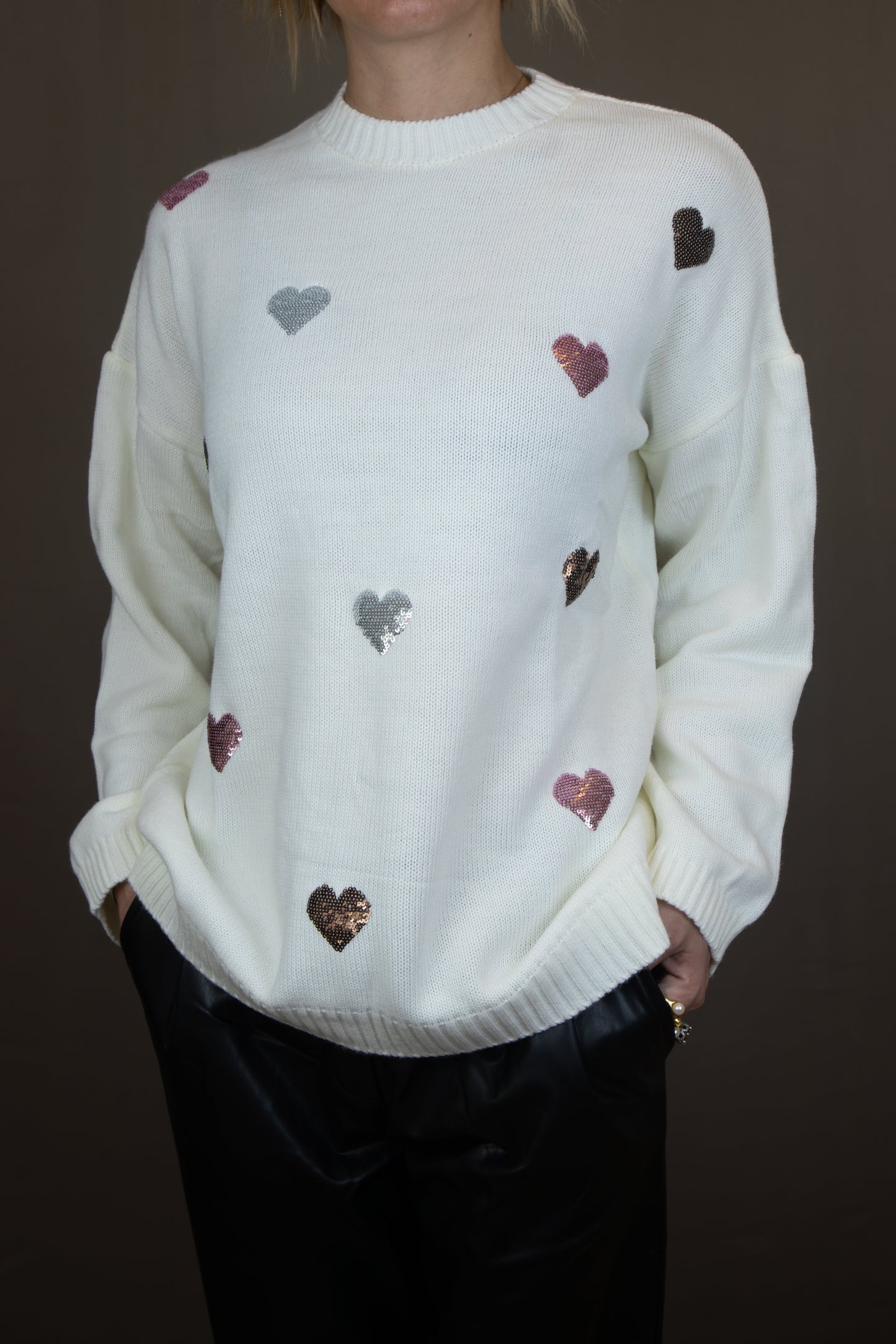 pull coeur ecru