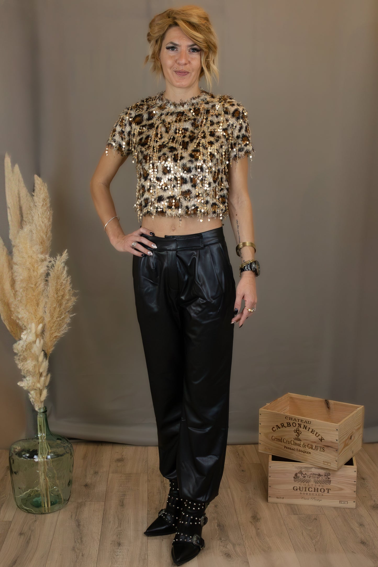 pantalon noir simili